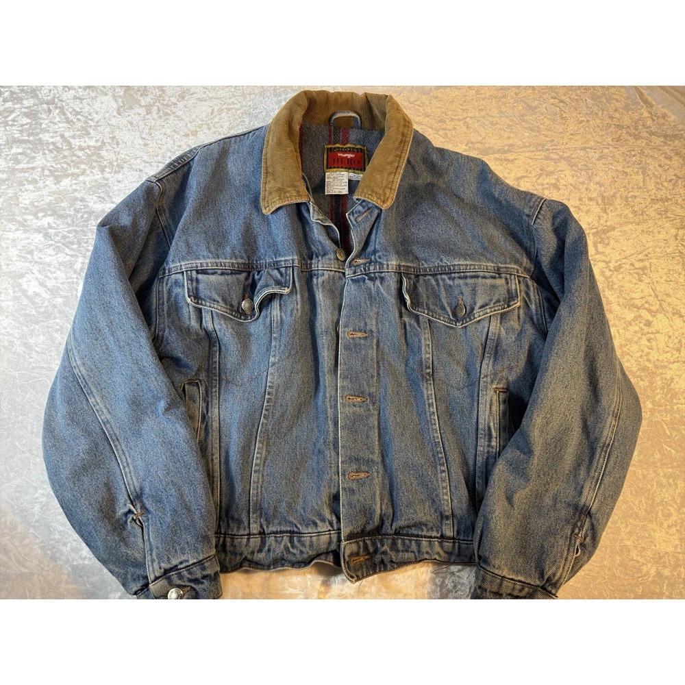 Wrangler Hero Denim Jacket Mens M Vintage Blanket Lined Corduroy Collar Workwear